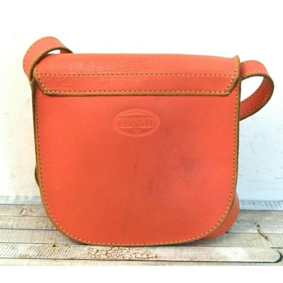 Fossil SALMON PINK GENUINE LEATHER FLAP TURN LOCK CROSSBODY PURSE SHOULDER BAG - Picture 5 of 12